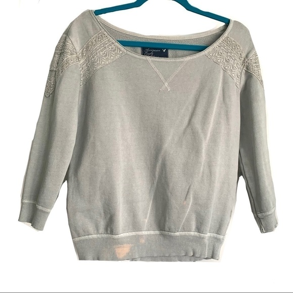 American Eagle Gray 3/4 Length Sleeve Pull Over Sweatshirt Small - Picture 1 of 8